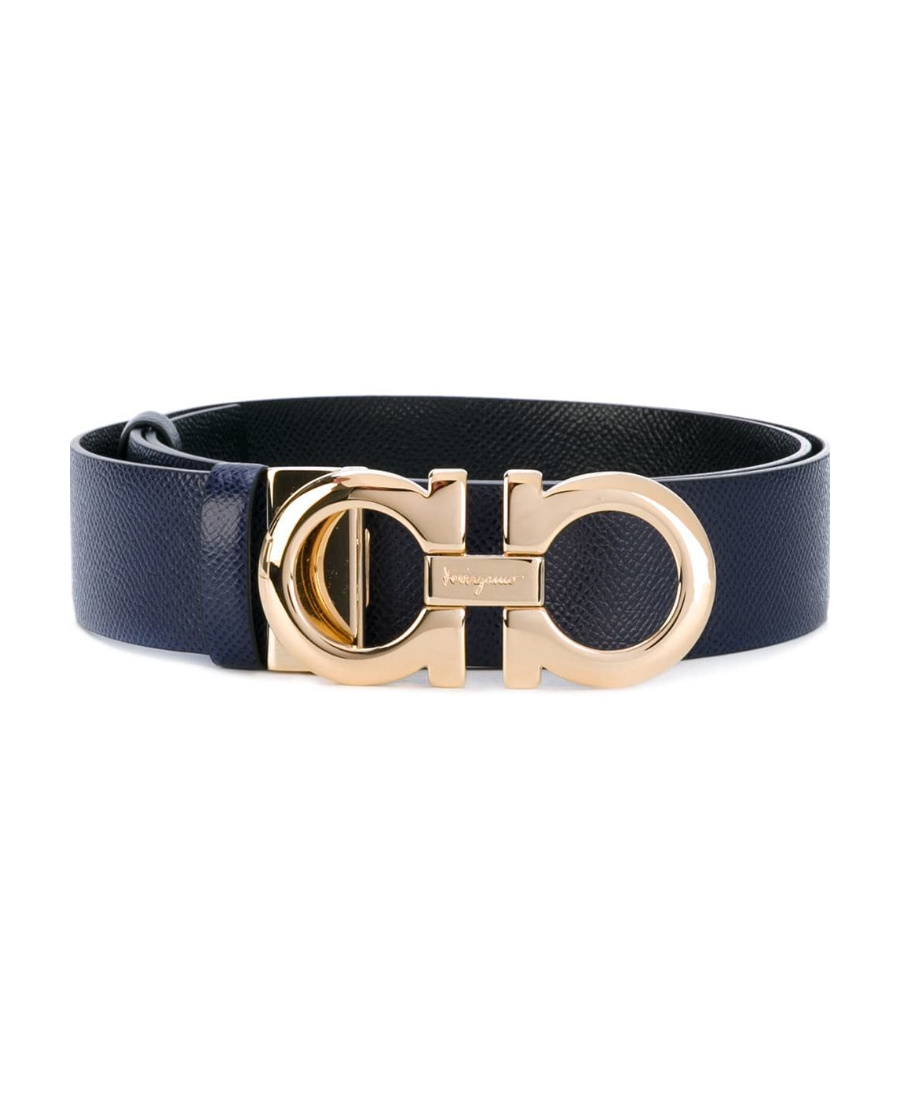 Shop Ferragamo Double-sided Adjustable Gancini Double-buckle Belt In Black