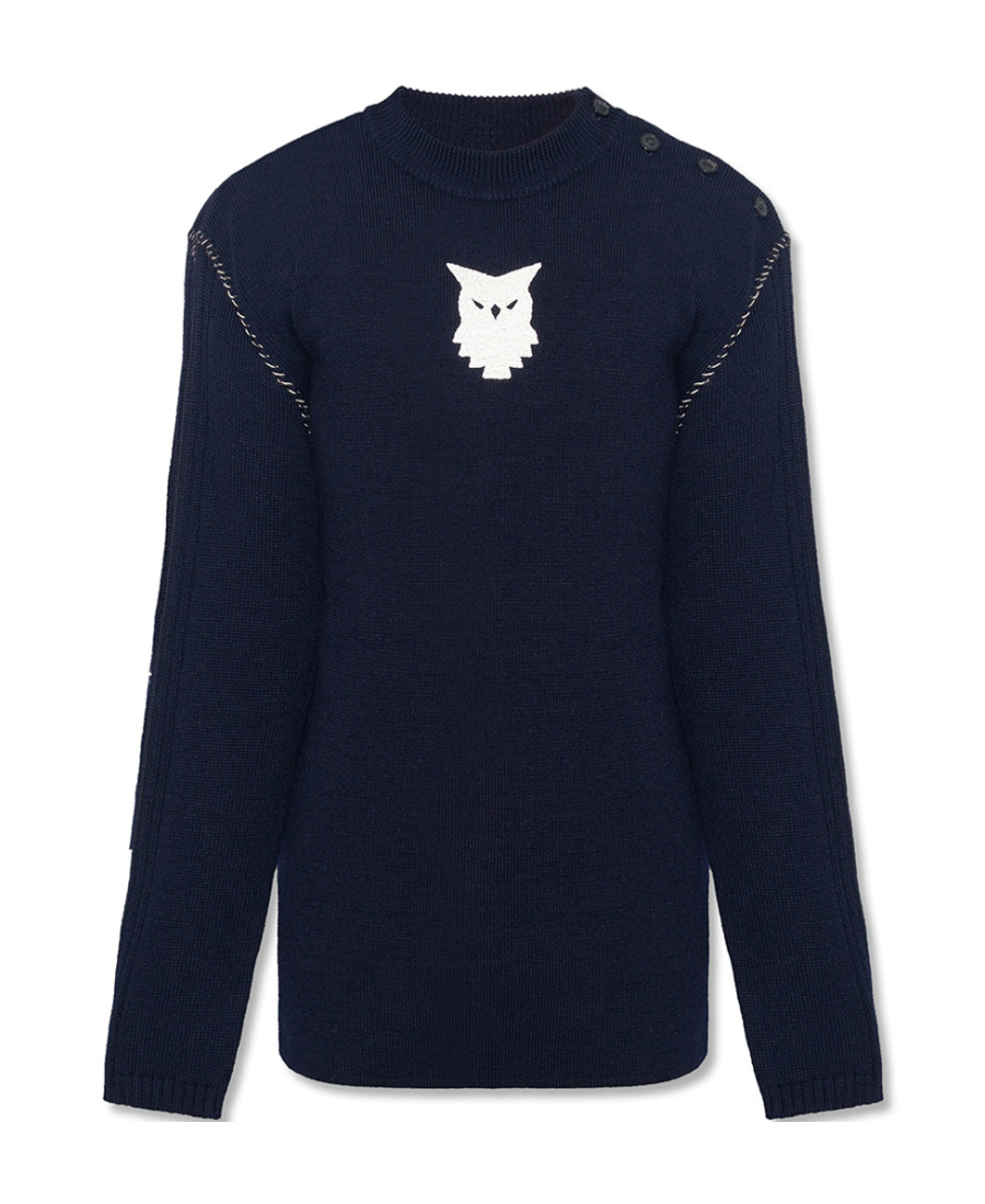 Maison Margiela Owl-intarsia Knit Jumper In Blue