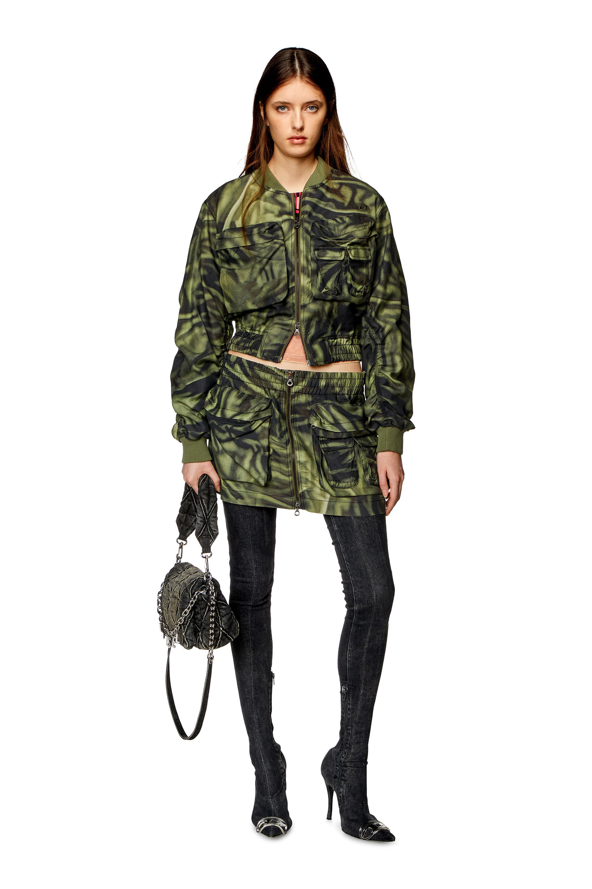 Diesel O-mirty Zebra-print Miniskirt In Green