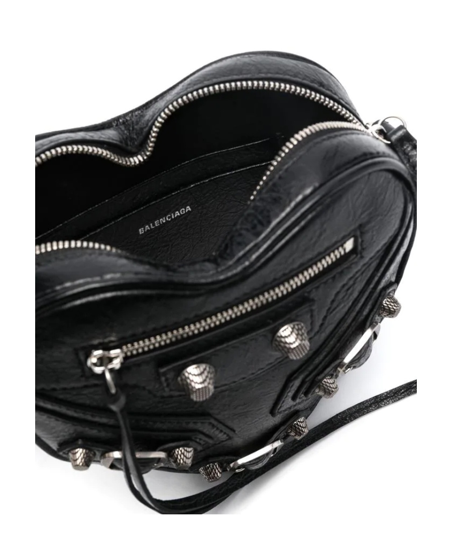 Balenciaga Green Leather Shoulder Handbag With Magnetic Closure And Metal Details In Black