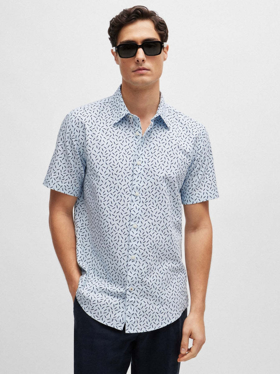 Hugo Boss Boss Roan Geo Print Short Sleeve Button-up Shirt In White
