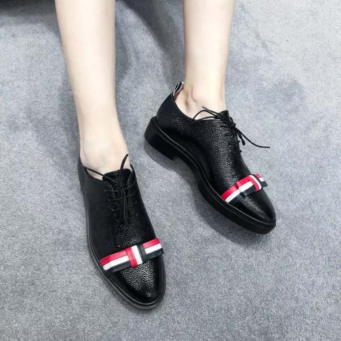 Shop Thom Browne Wholecut Tricolour Bow Shoe In Black