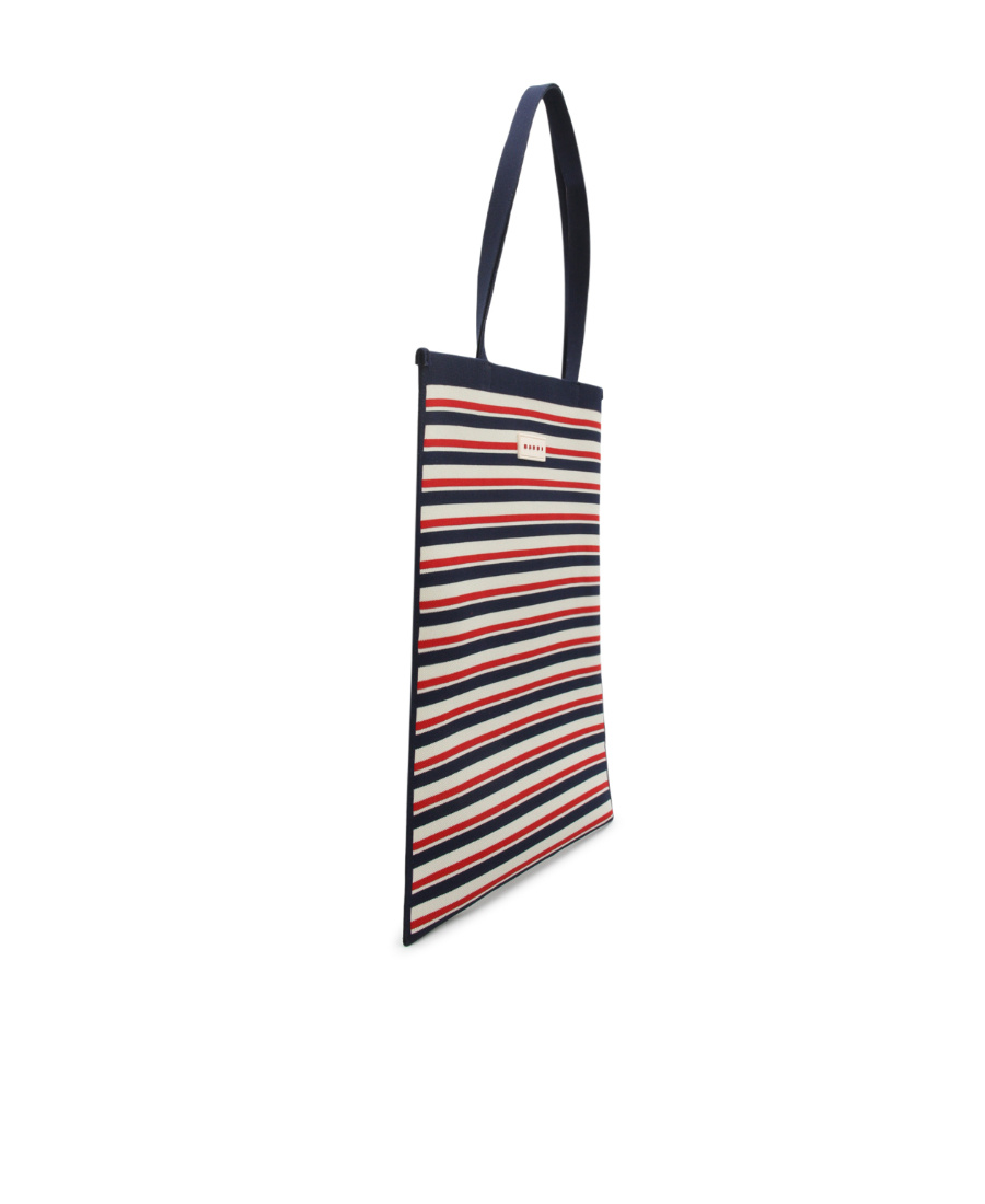 Shop Marni Logo Patch Striped Tote Bag In Black