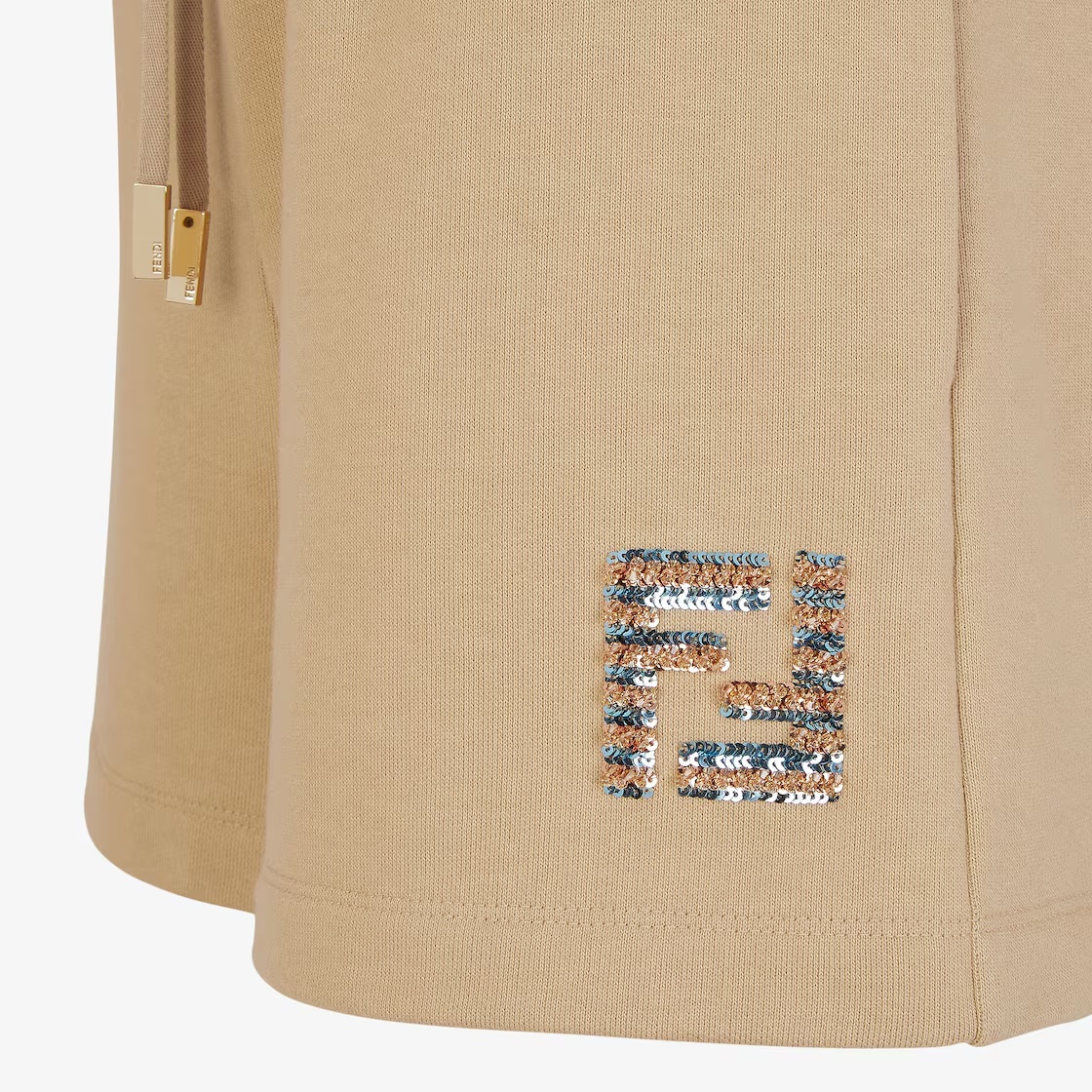 Fendi Sequin Embellished High-waisted Cotton Shorts In Nude