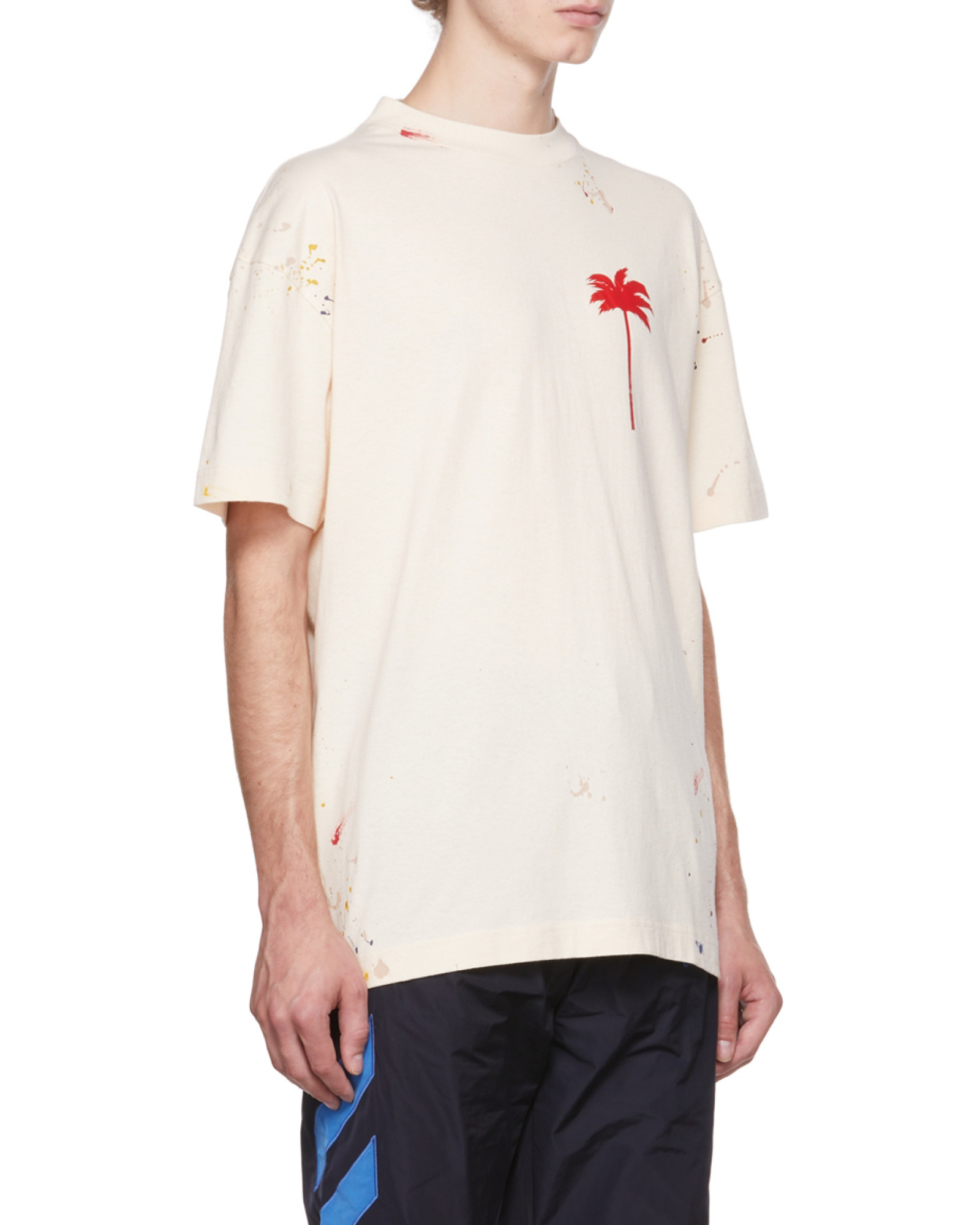 PALM ANGELS PALM TREE-PRINT SPRAY-PAINT EFFECT T-SHIRT