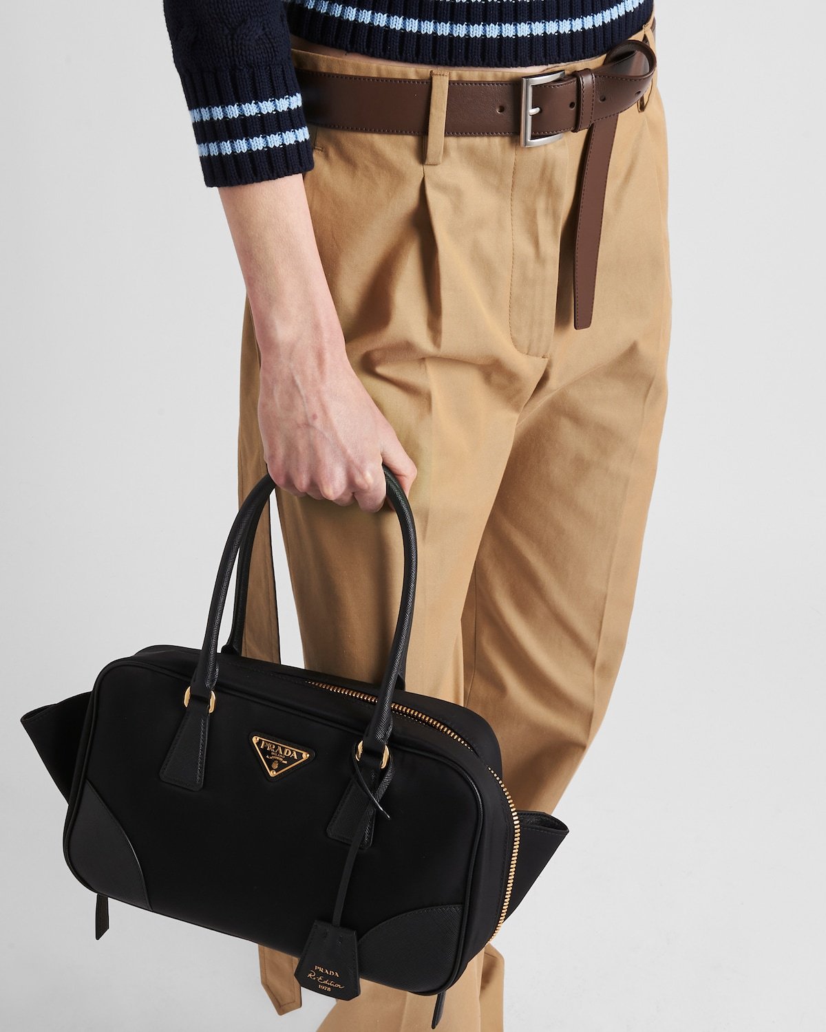 Prada Re-edition 1978 Medium Re-nylon And Saffiano Leather Two-handle Bag In Black