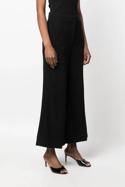 Moschino Cuffed Palazzo Trousers In Wool Gabardine In Black