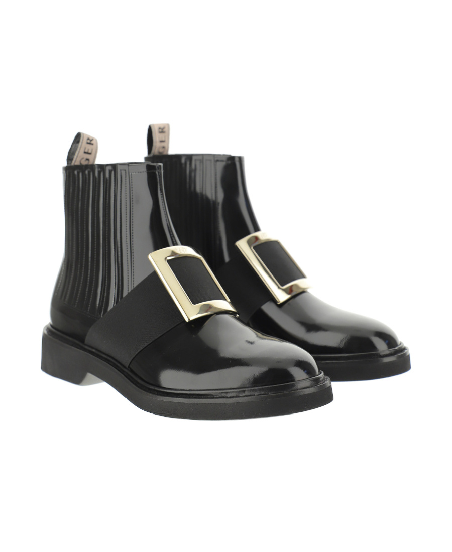 Roger Vivier Viv Ranger Embellished Patent-leather Chelsea Boots In Black