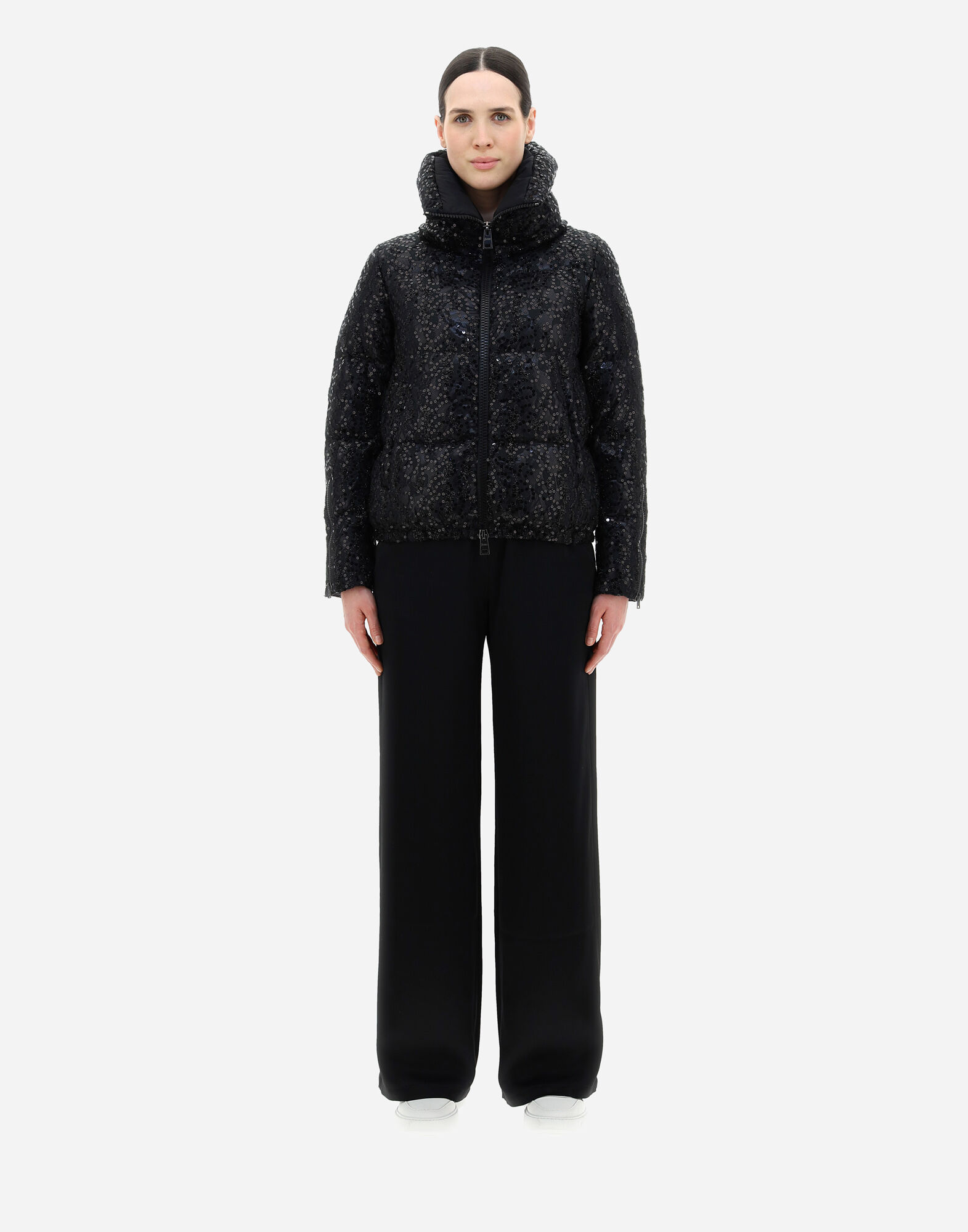 Herno Sequinned Down Puffer Jacket In Black