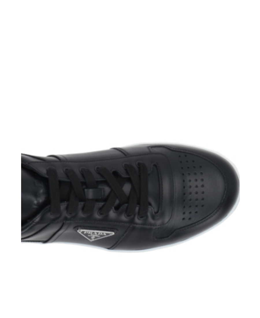Prada Leather Sneakers With Perforated Toe Cap In Black