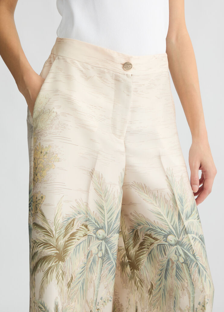 Liu •jo Printed Denim Wide-leg Pants In Nude