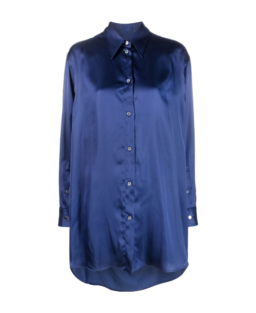 Mm6 Maison Margiela Oversized Cut-out Satin Shirt In Blue