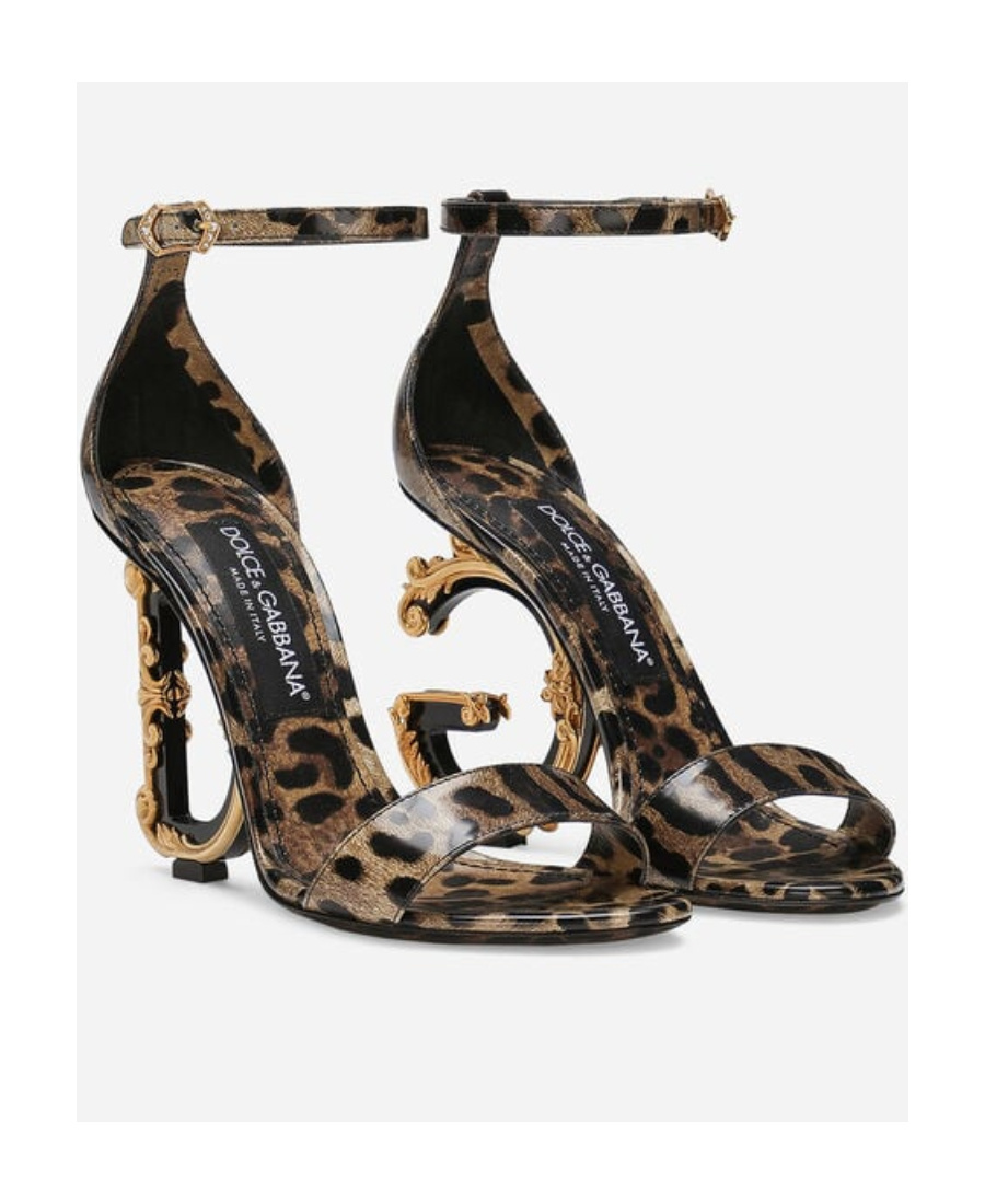 Dolce & Gabbana Keira 105 Leopard Print Leather Dg Baroque Sandals In Black