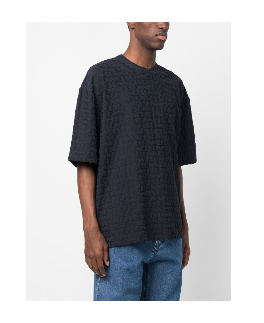 Sunnei Crewneck T-shirt With All Over Logo For Men In Black