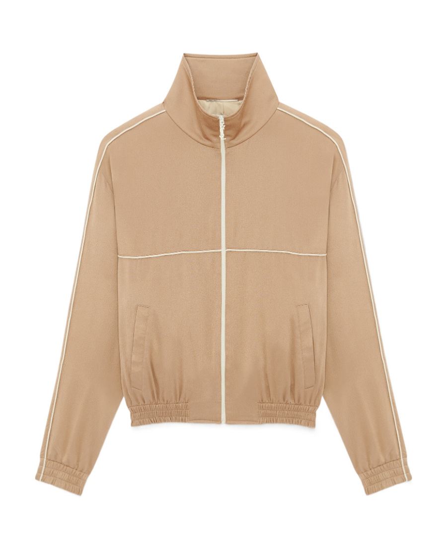 Saint Laurent Zip-up Silk Track Jacket In Nude