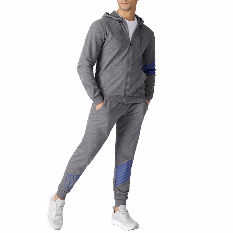 Ea7 Logo Hooded Casual Coat In Gray