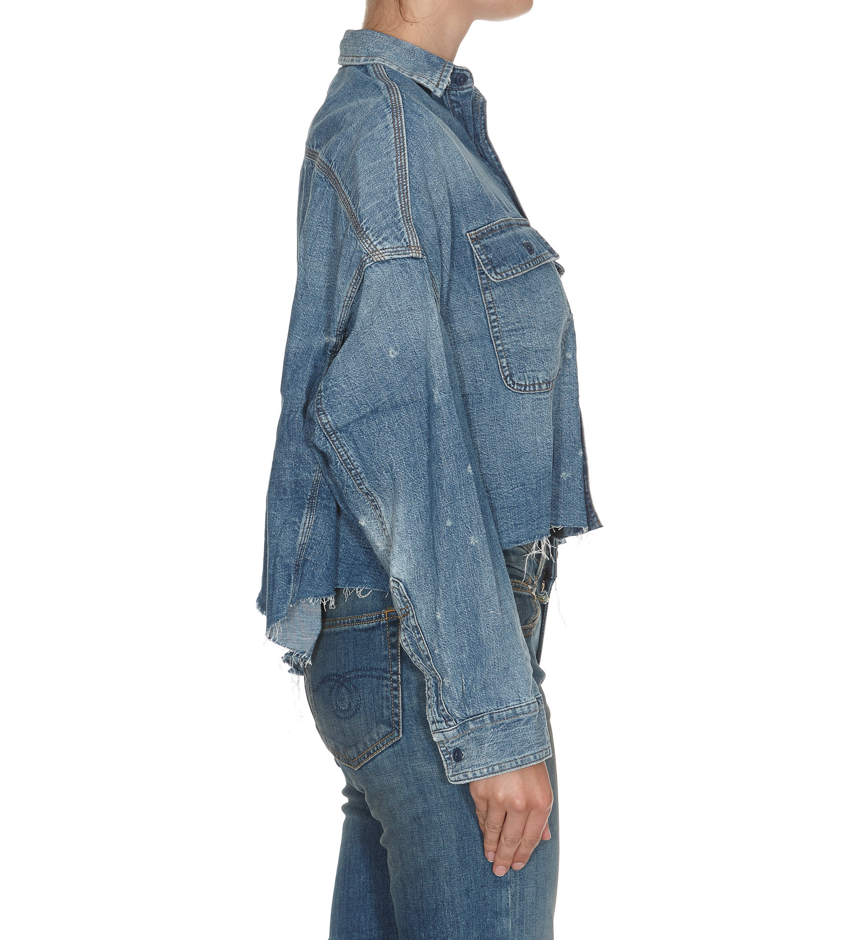 R13 Denim Jacket With Tears T-shirt In Blue