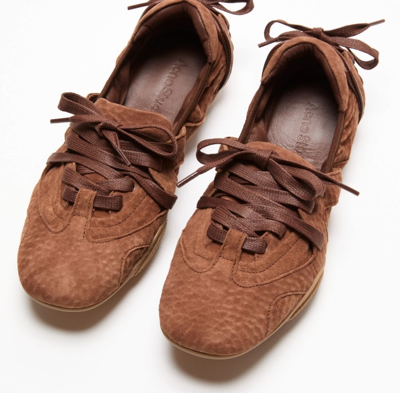Acne Studios Leather Trimmed Paneled Suede Flats Brown In Brown