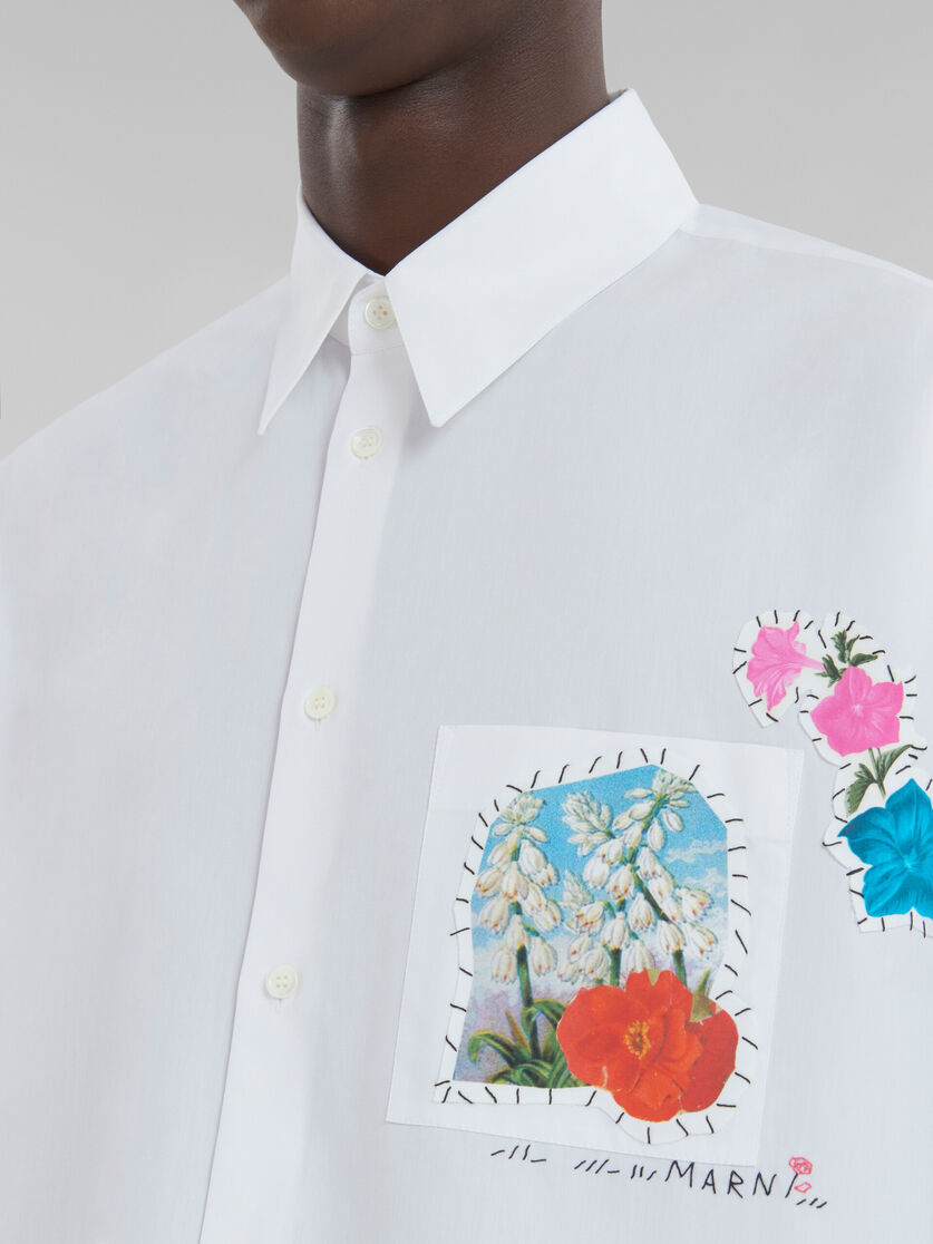 Shop Marni White Bio Poplin Shirt With Flower Patches