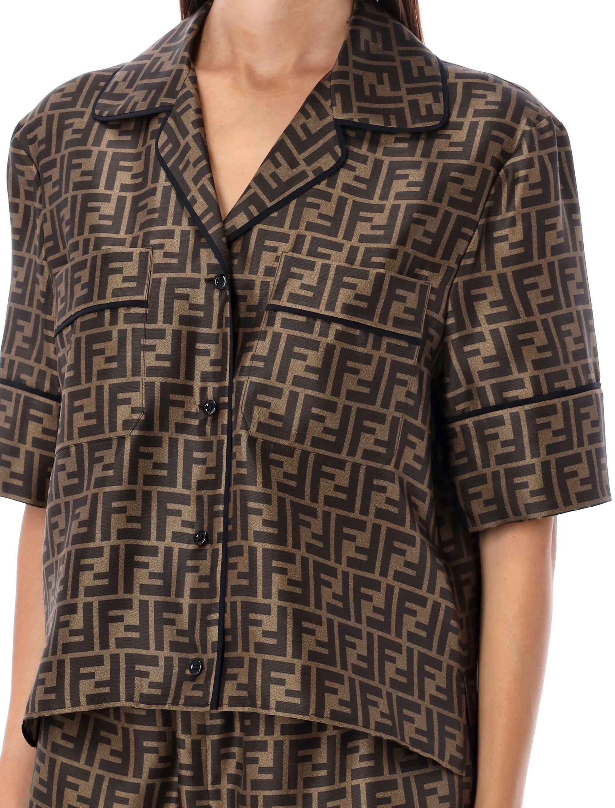 Fendi Ff Pattern Silk Pajama Set In Black