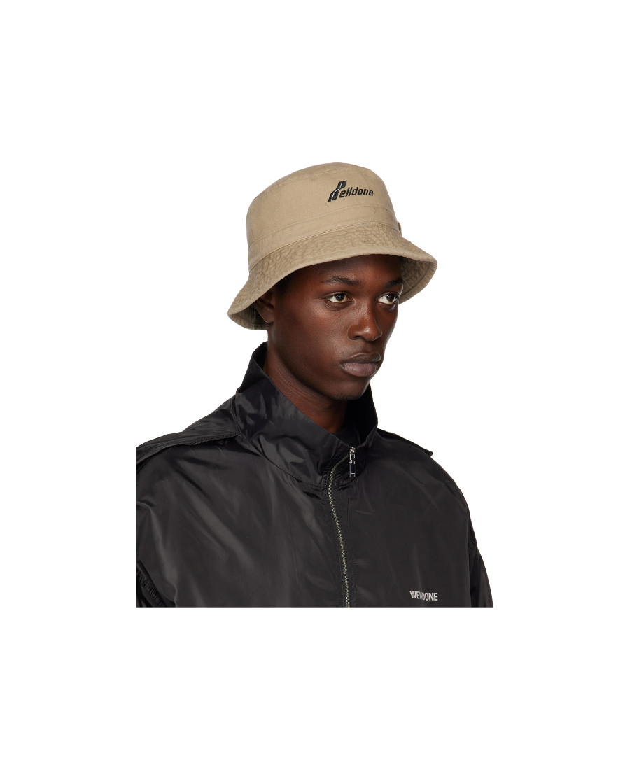 We11 Done Beige Washed Wd Logo Bucket Hat In Black