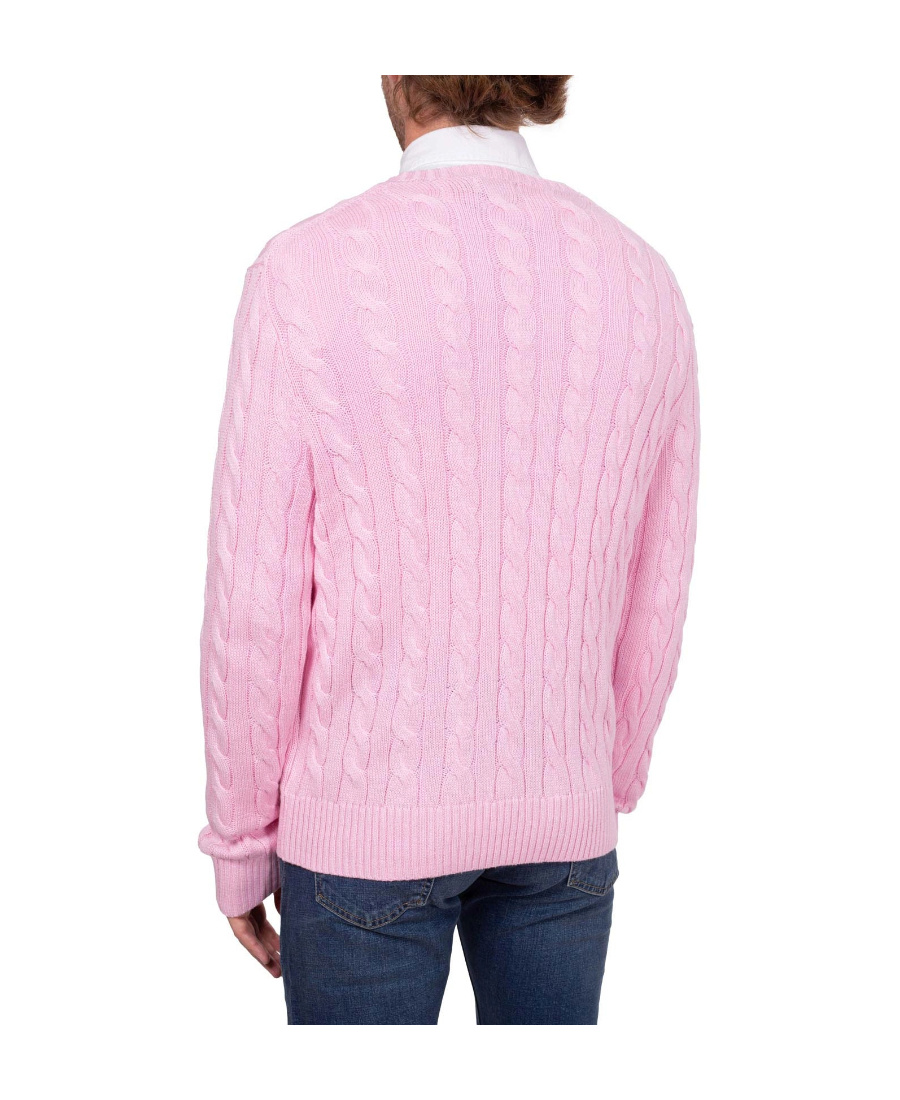 Shop Polo Ralph Lauren Embroidered-logo Cable-knit Jumper In Pink