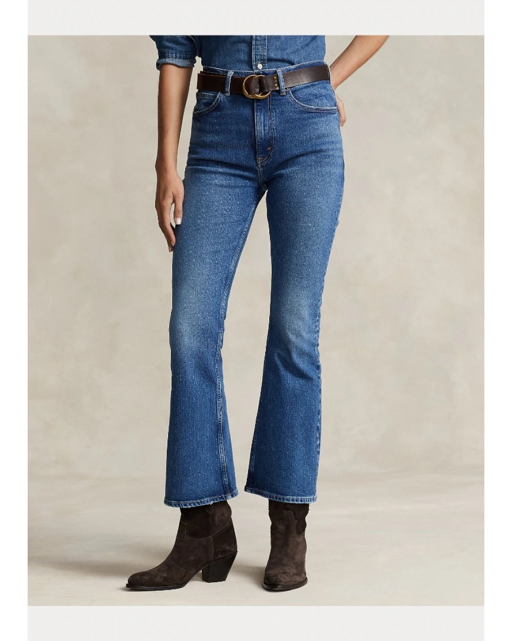 Polo Ralph Lauren High-waisted Flared Jeans With Cropped Leg And Vintage Wash In Blue
