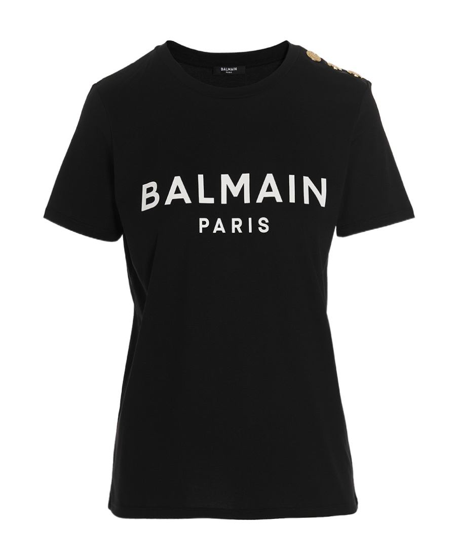 Shop Balmain Eco-responsible Cotton T-shirt With Logo Print In Black