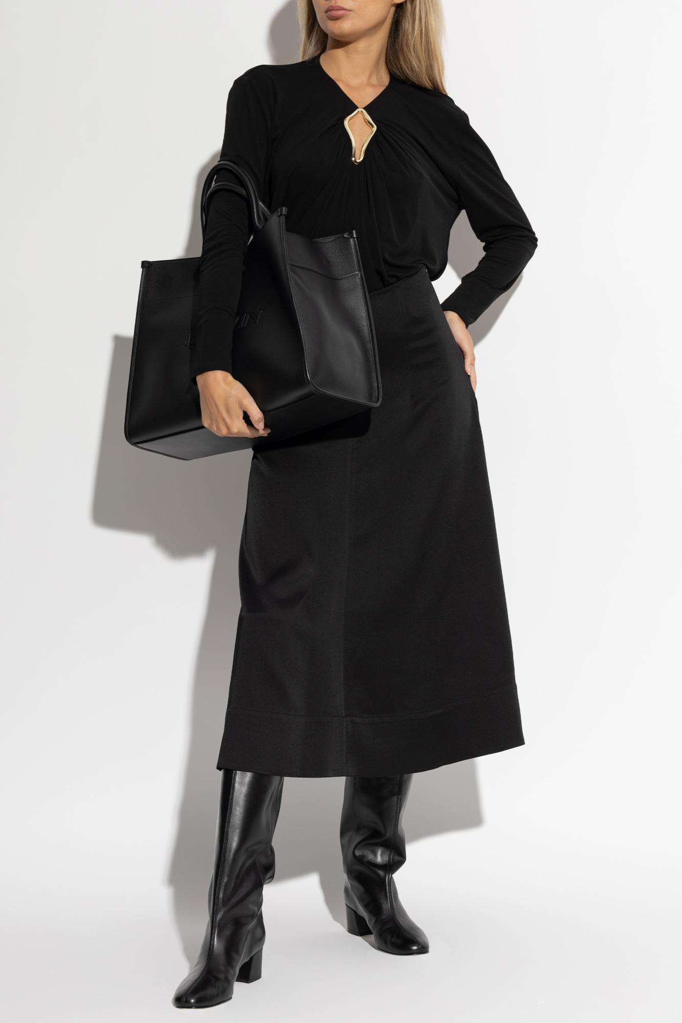Lanvin Draped Long-sleeved Blouse In Black
