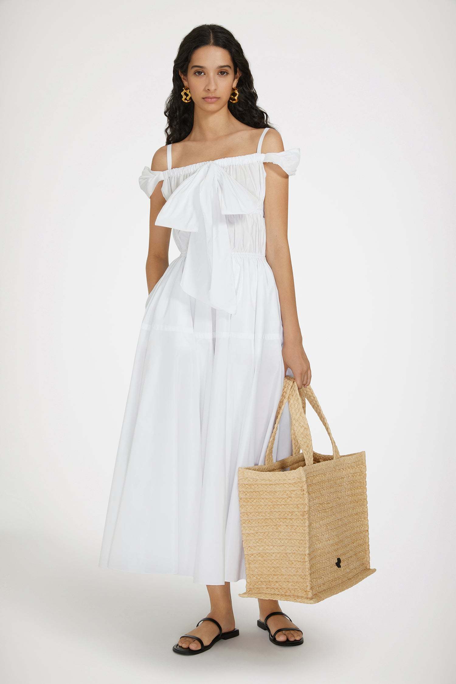 Patou Bow-detail Flared Midi Dress In White