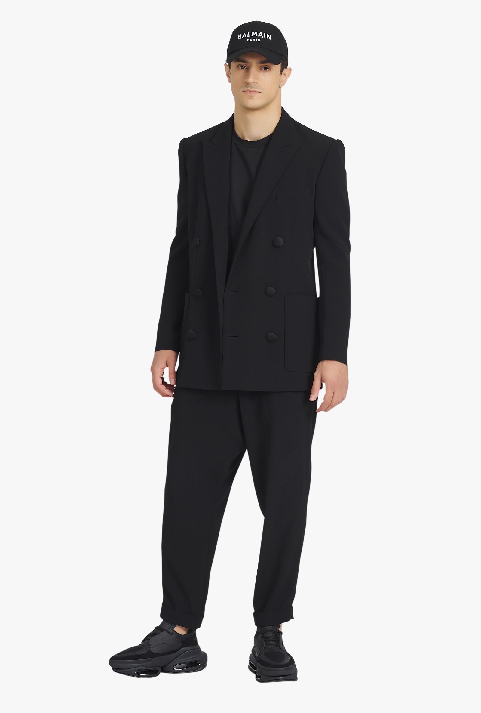 Balmain Timeless Embossed-button Drawstring-waist Trousers. In Black