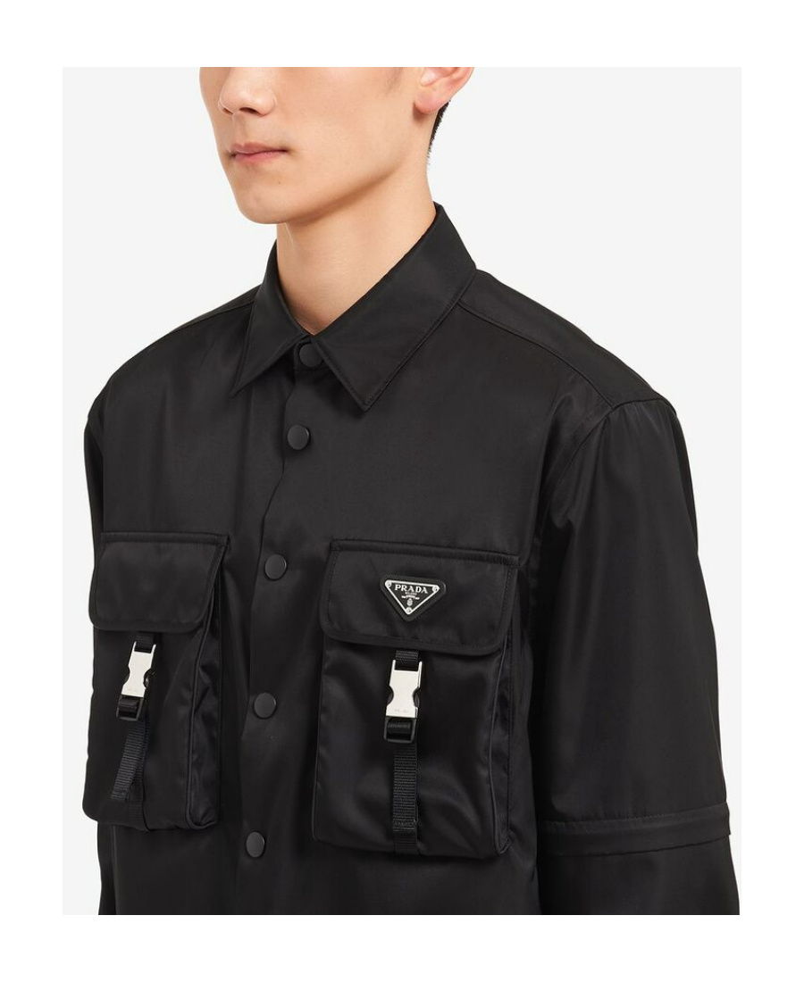 Prada Pockets-detail Re-nylon Shirt In Black