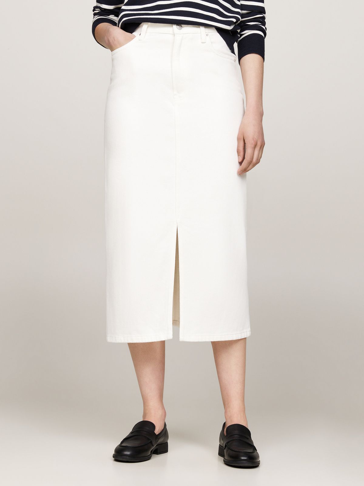 Tommy Hilfiger High-waisted Straight Midi Skirt In White