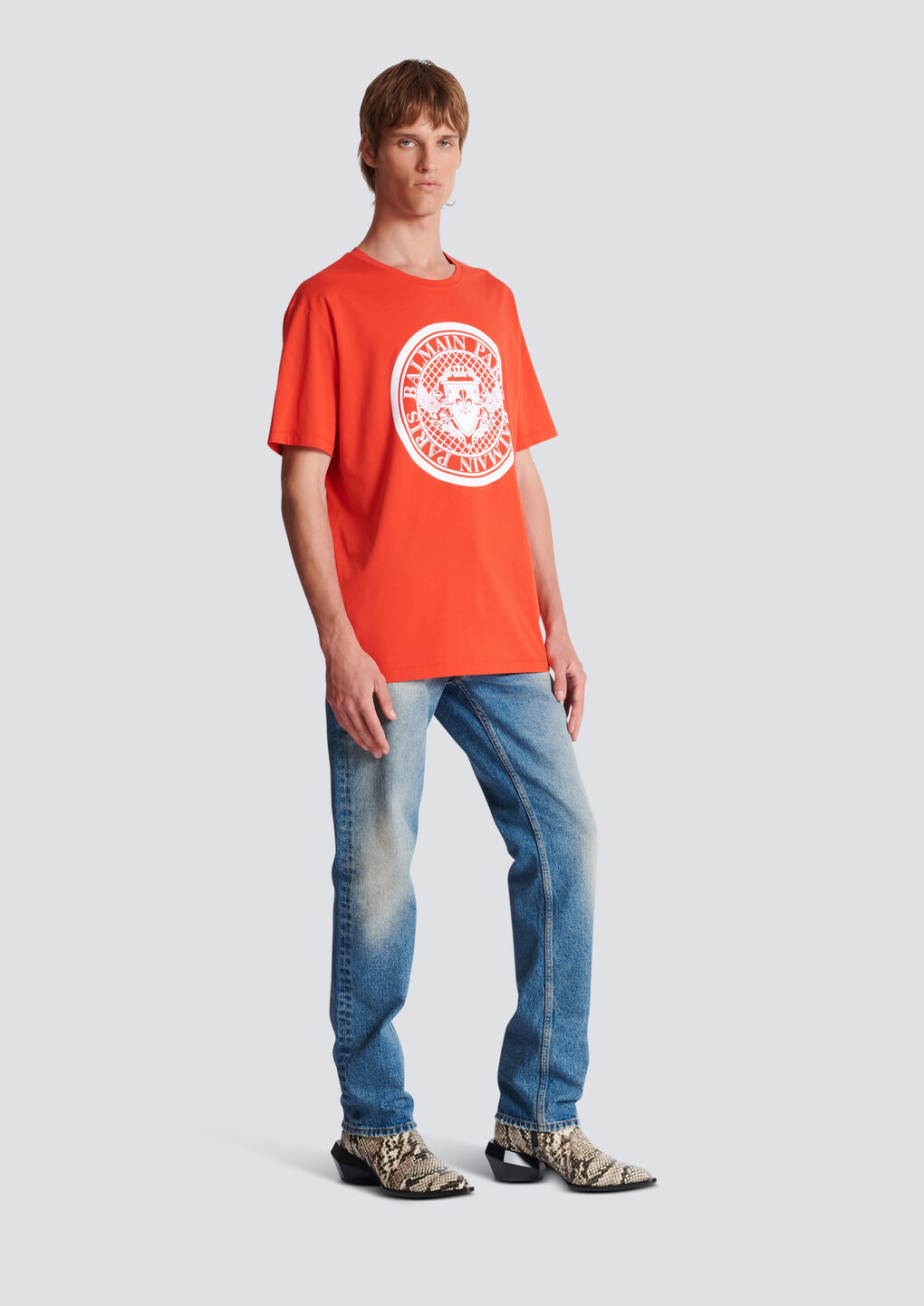 Balmain Coin Cotton T-shirt In Orange