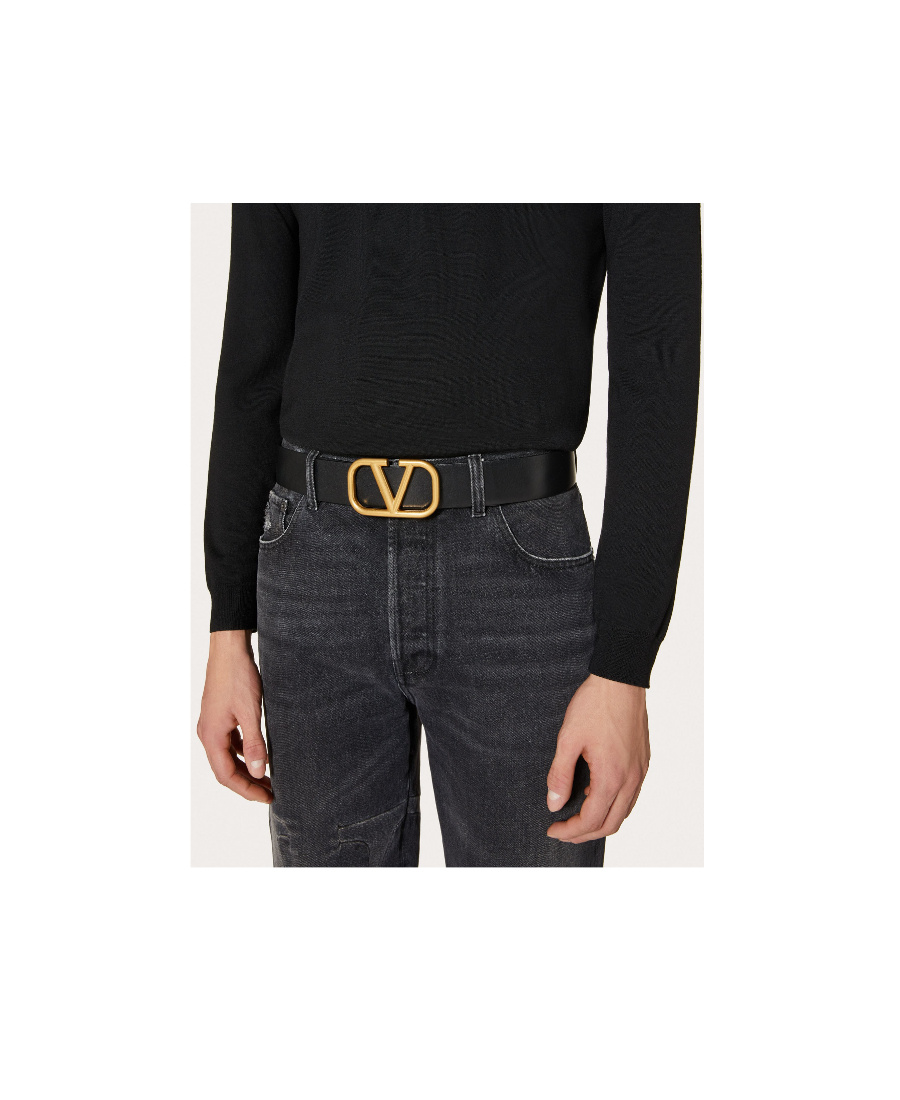 Valentino Garavani Cintura Vlogo Signature In Vitello In Black