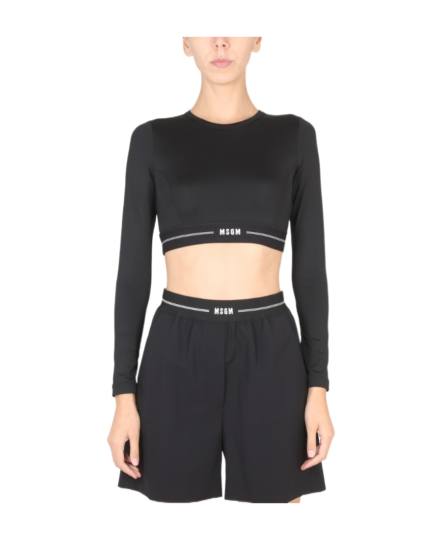 Msgm Logo Sports Short T-shirt In Black