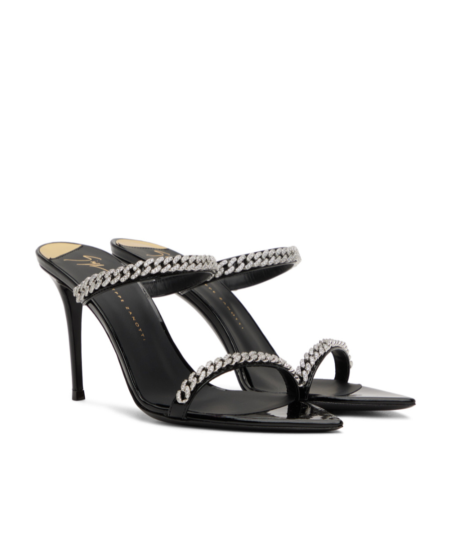 Giuseppe Zanotti Intrigo Crystal Chain Two-band Sandals In Black
