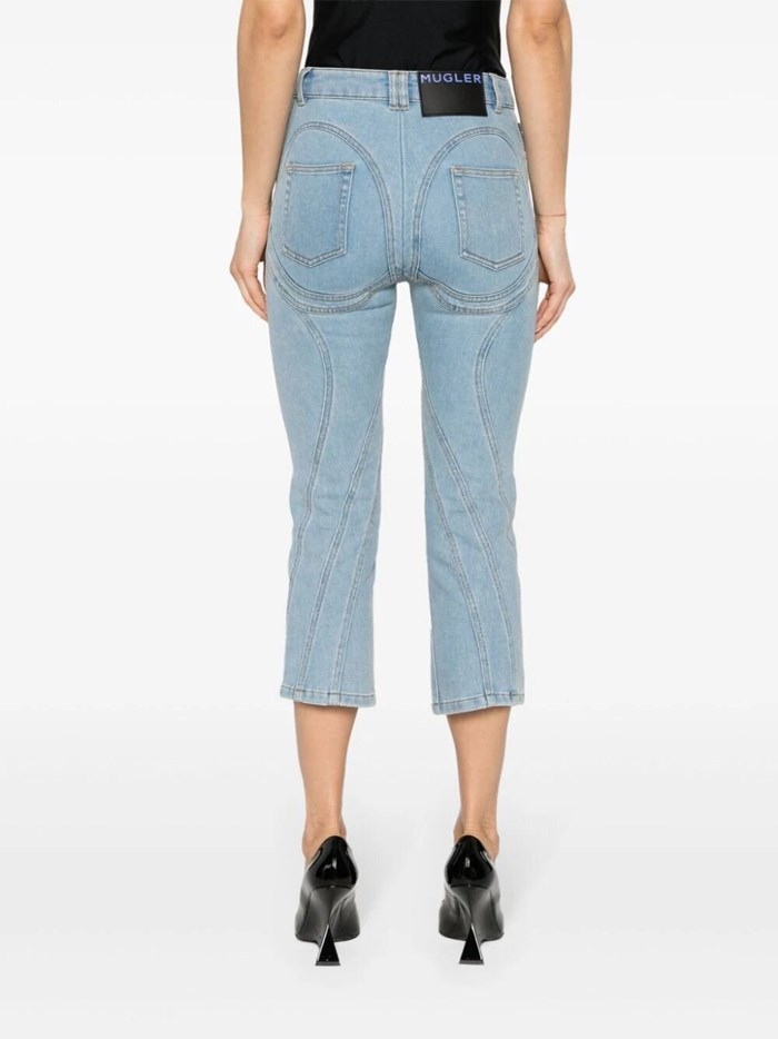 Mugler Cropped Jeans With Belt Loops And Pockets In Blue