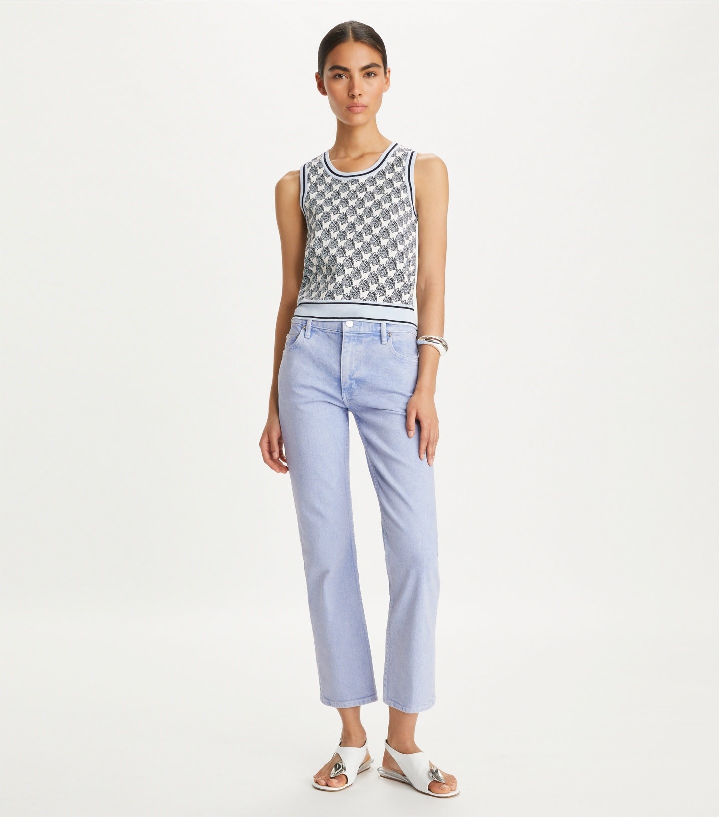 Shop Tory Burch Mid-rise Cropped Jeans In Blue
