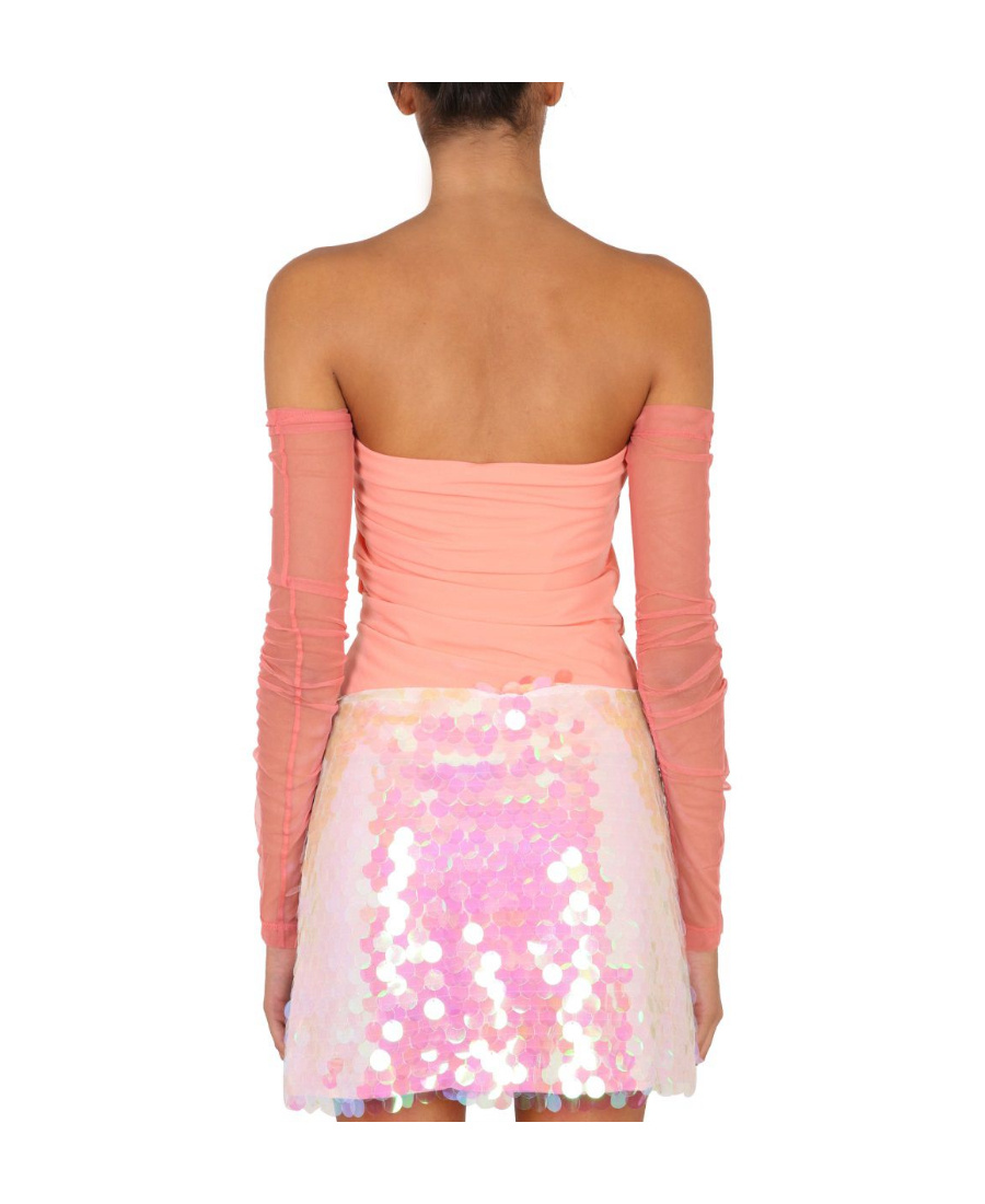 Helmut Lang Sheer Off-the-shoulder Top In Pink