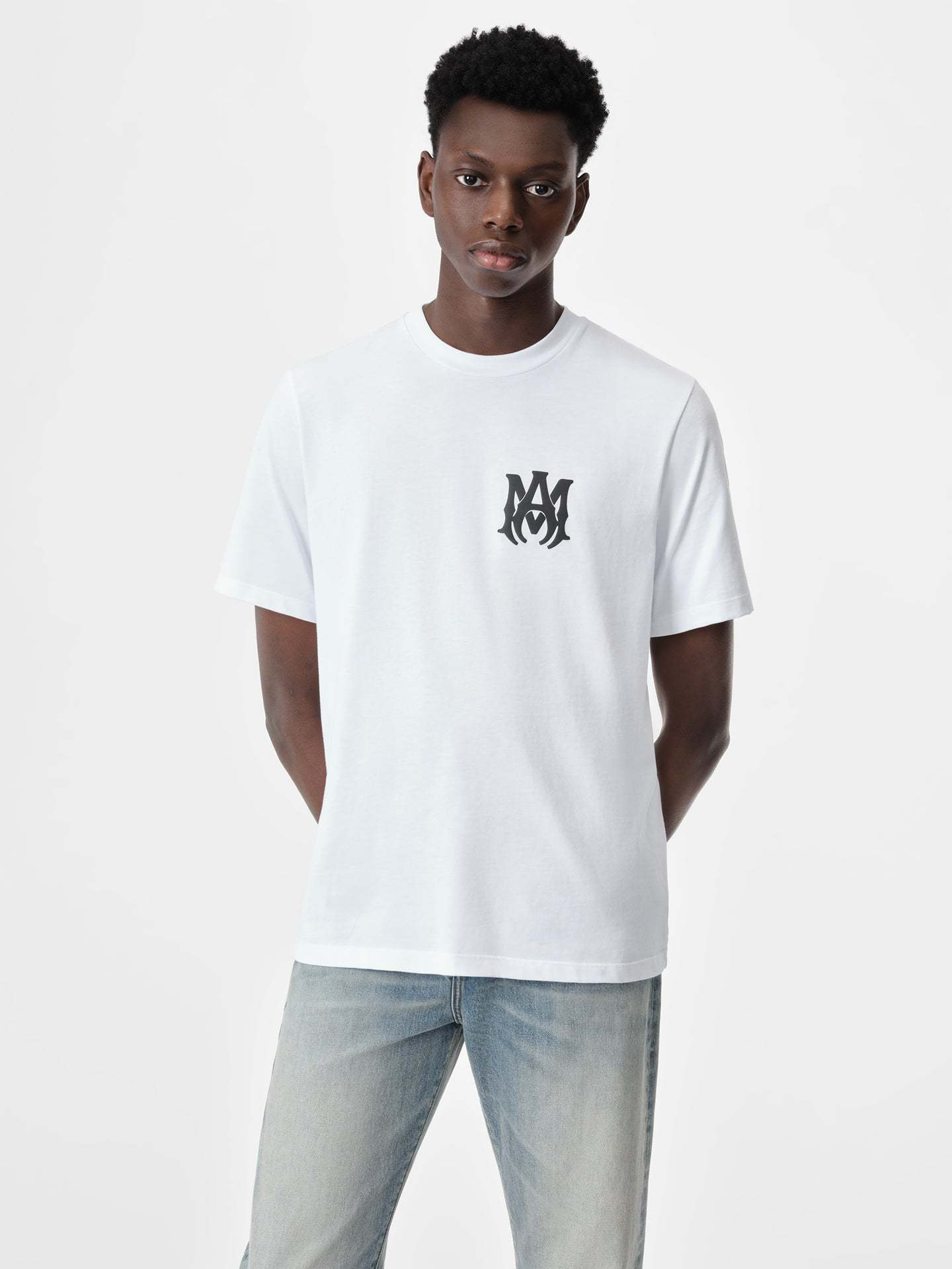 Amiri White Crewneck T-shirt With Logo Print On The Front And Logo Lettering On The Rear In Cotton Man In White