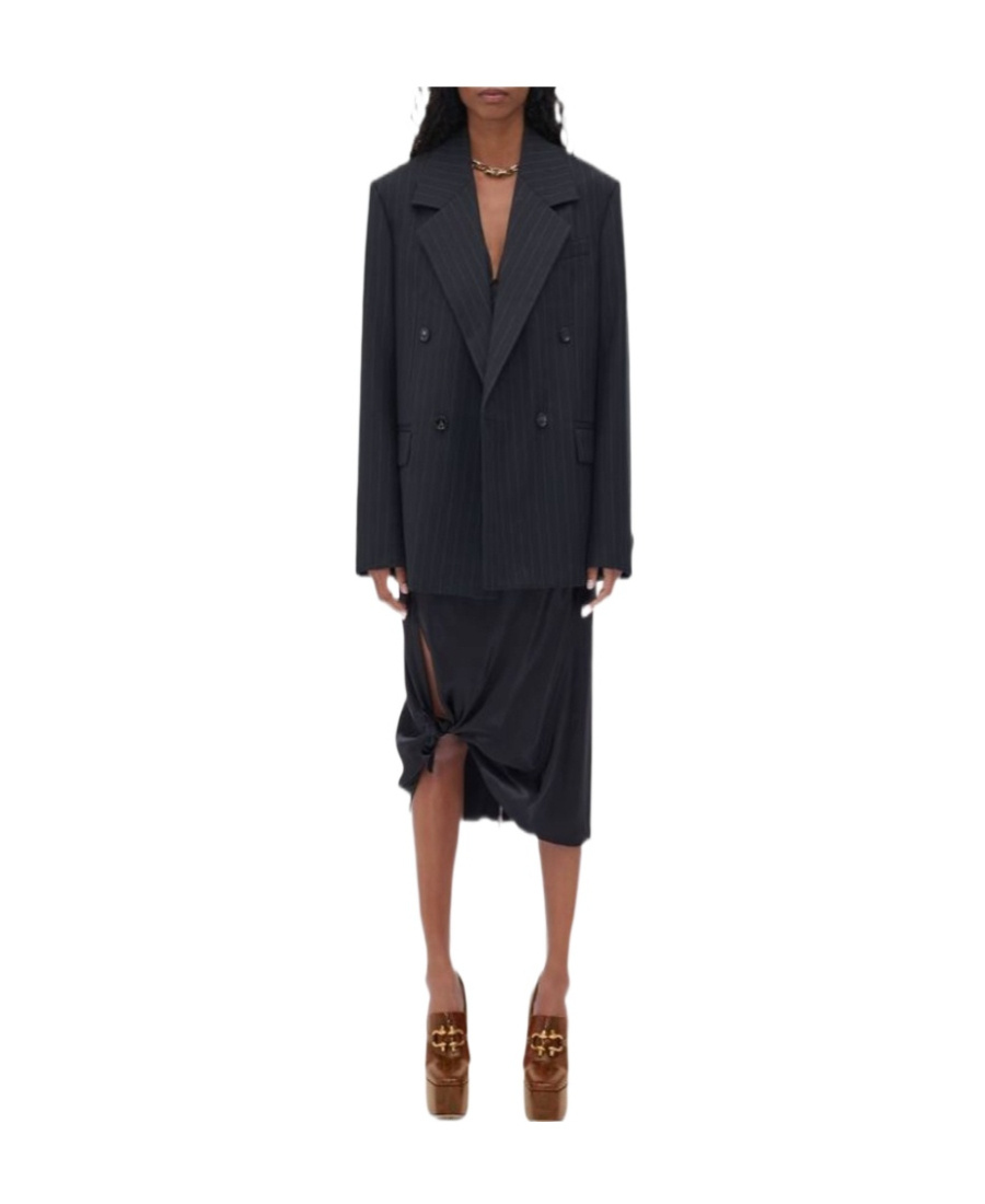 Bottega Veneta Double-breasted Pinstripe Wool Blazer In Black