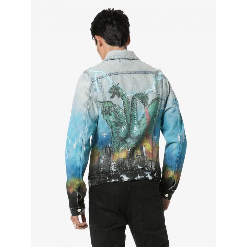 Amiri City Pattern Denim Coat In Blue