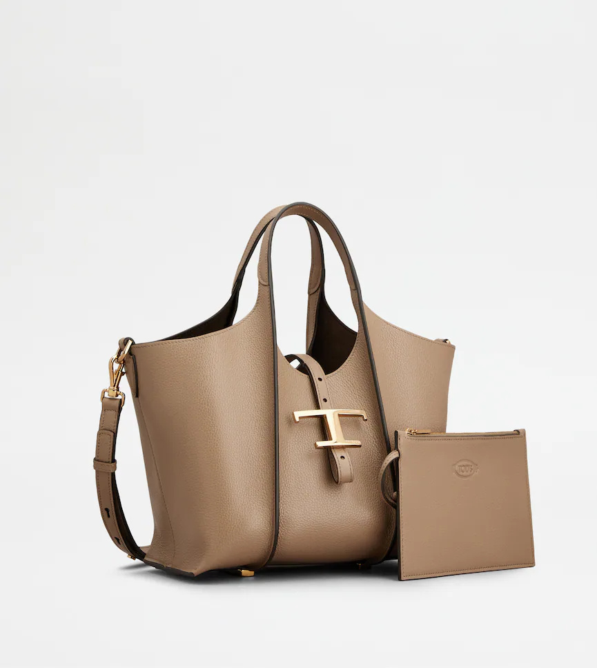 Tod's T Timeless Mini Leather Shoulder Bag In Sand