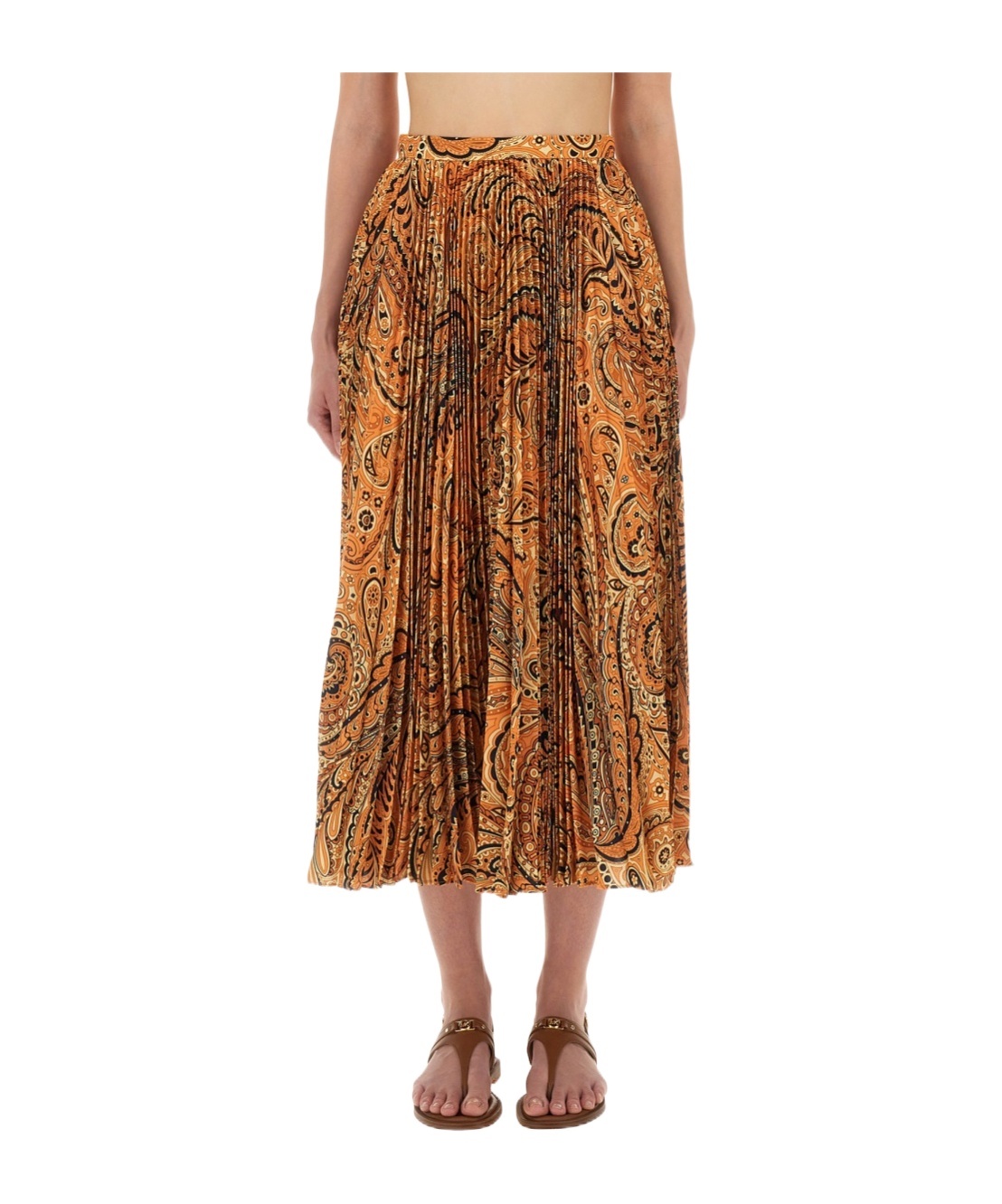 Etro Midi Paisley-print Pleated Skirt In Brown