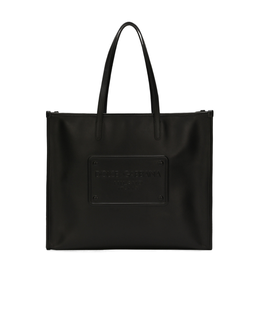 Dolce & Gabbana Calfskin Shopper With Raised Logo In Black