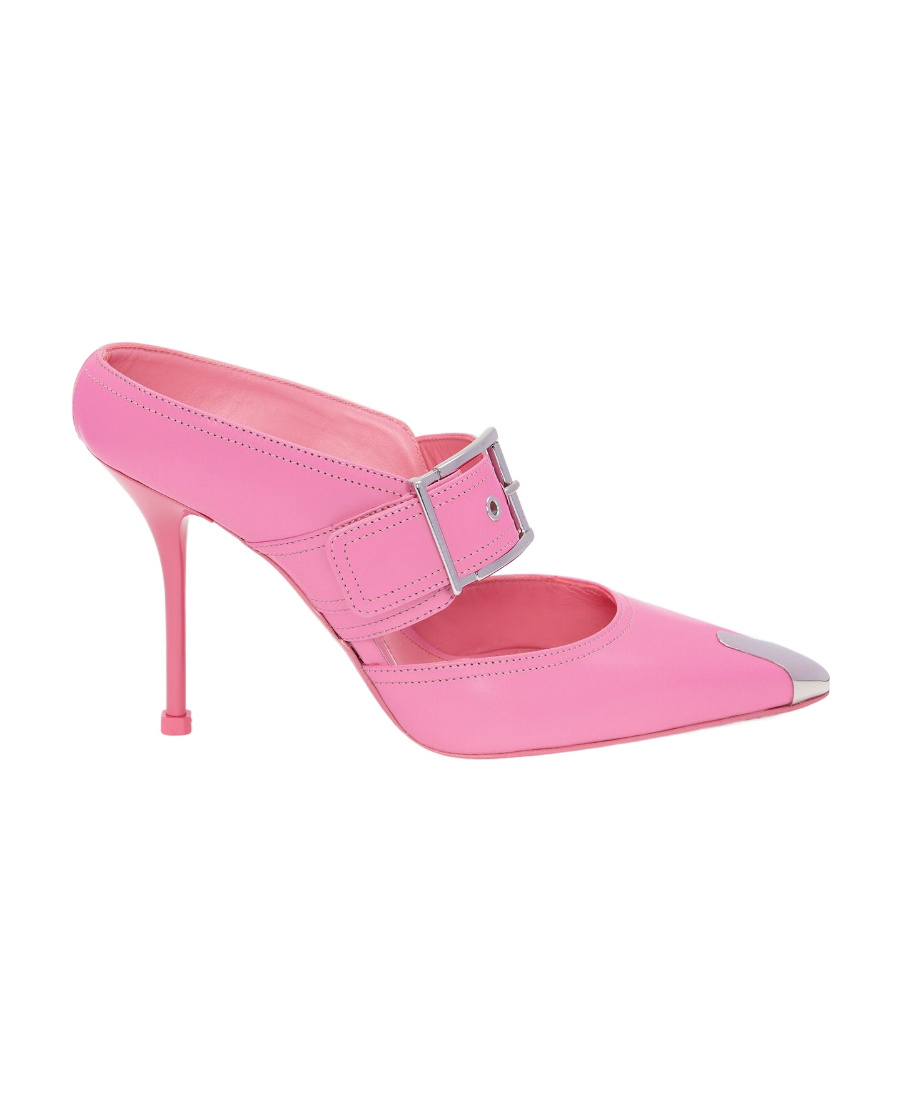 Alexander Mcqueen 75mm Metallic Toe-cap Detail Mules In Pink