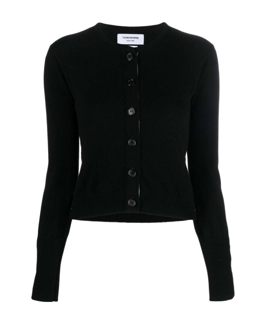 Thom Browne Cashmere Crew Neck Cardigan In Black