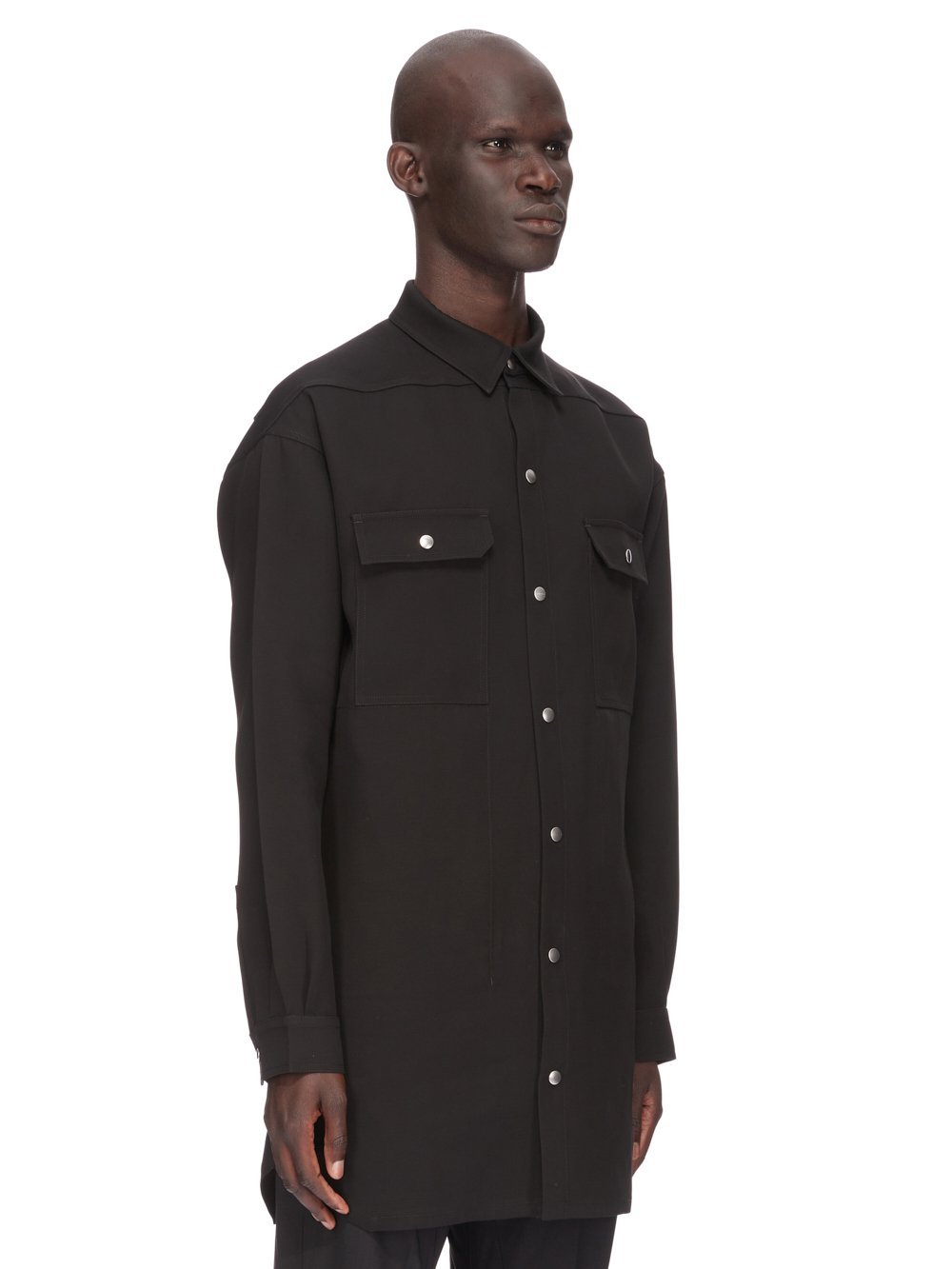 Rick Owens Classic-collar Silk Blend Coat In Black