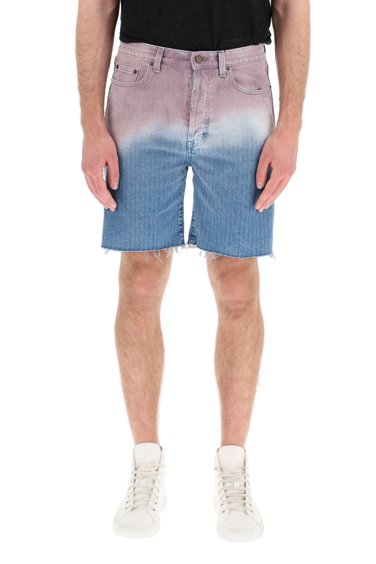 Saint Laurent Men's Degrade Denim Shorts In Blue